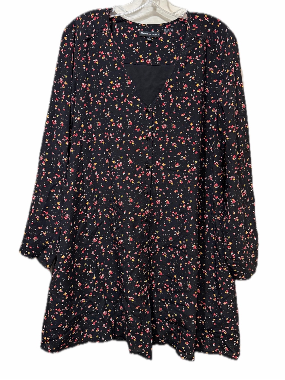 Madewell et Sezane Medium 100% Silk Long Sleeve Ditsy Floral Mini Dress B12
